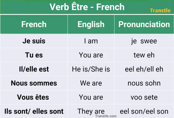 French Verb tre How To Use Conjugation Examples Transtle