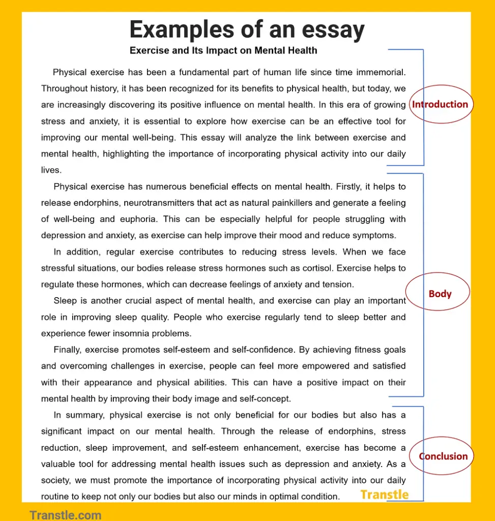 Example of an essay with all it's part, introduction, body ans conclusion